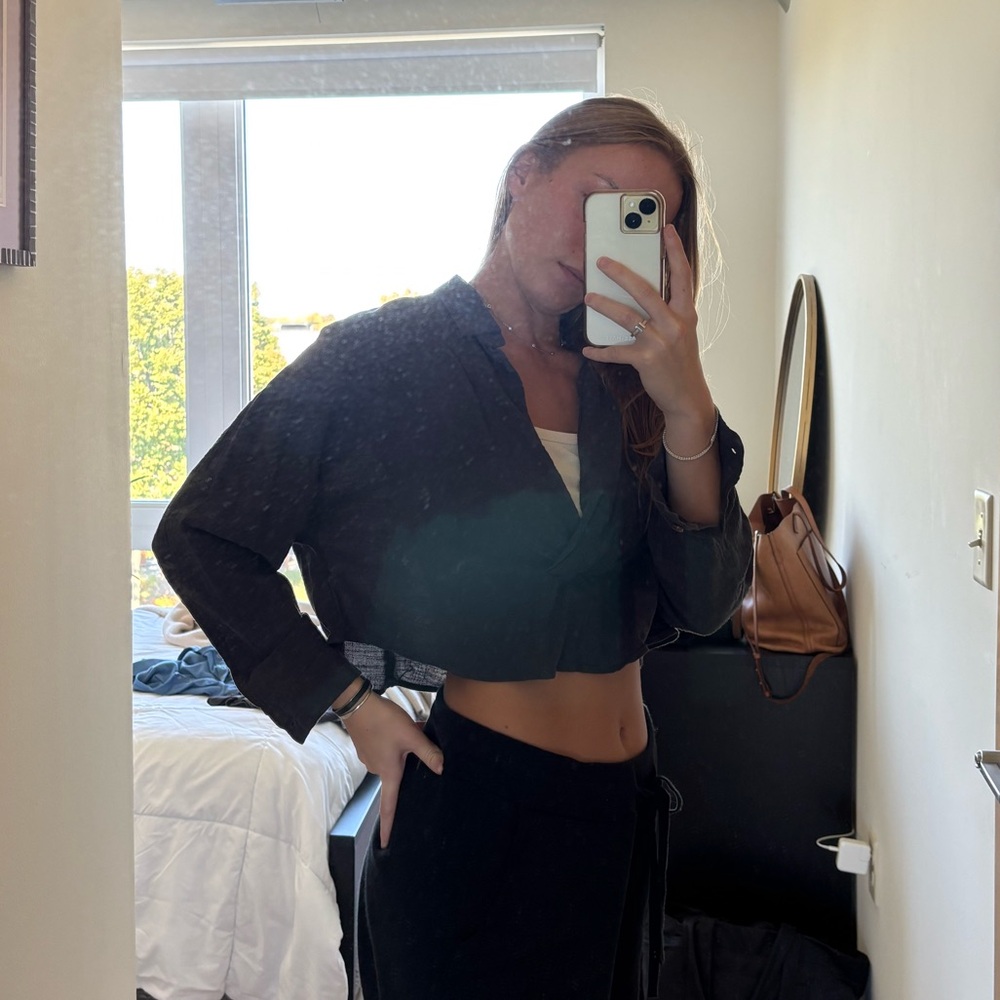 Cropped long sleeve cover up top